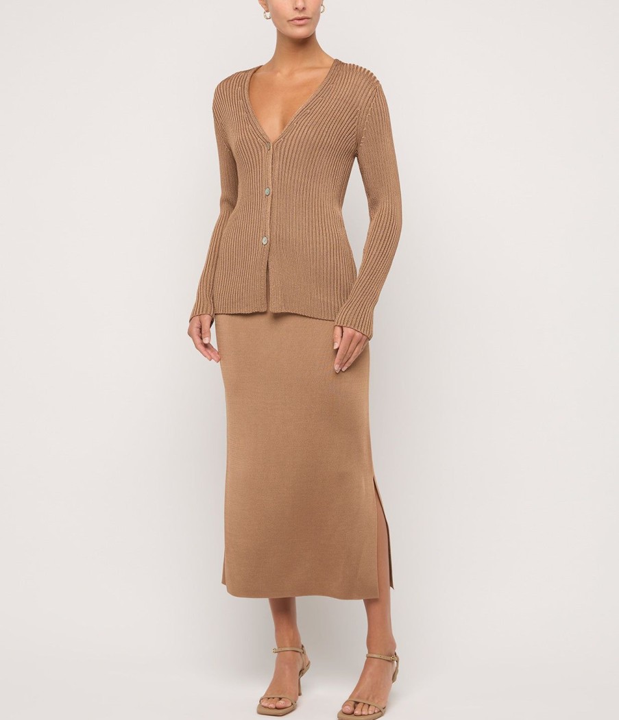 Clothing Vince | Ribbed Knit Skirt In Chestnut