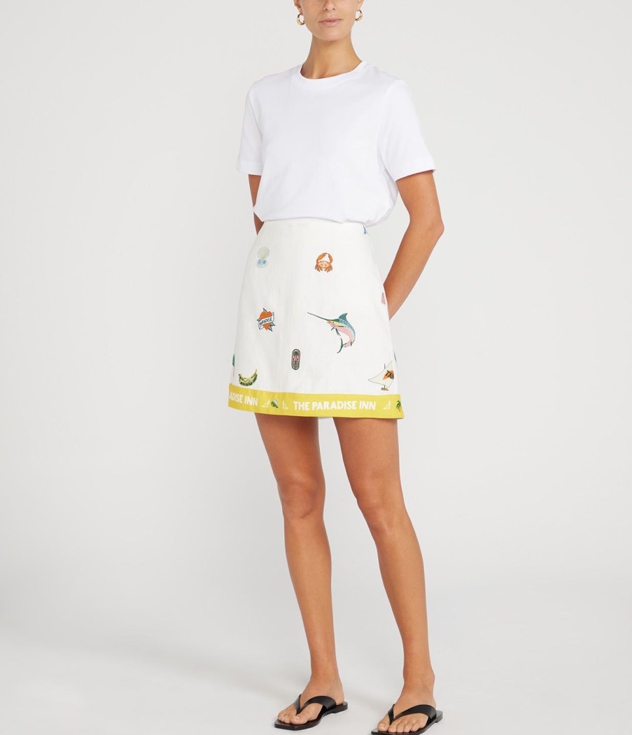 Clothing Alemais | Blue Marlin Embroidered Skirt In Cream