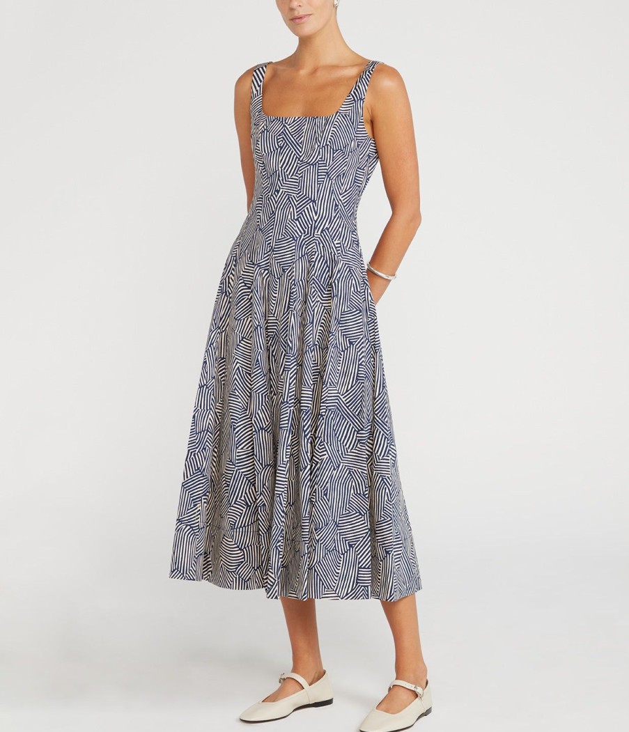 Clothing Staud | Wells Midi Dress In Navy Mosaic