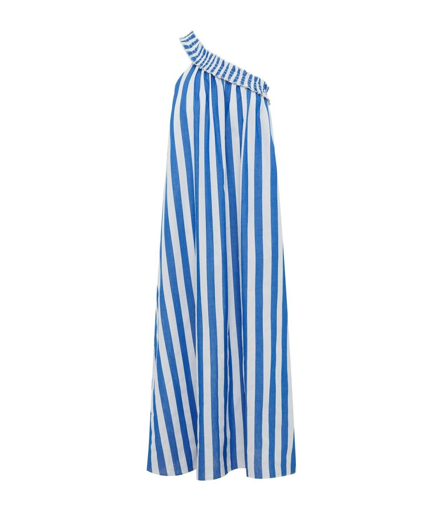 Clothing Bird and Knoll | Donatella Asymmetrical Dress In Aegean Stripe