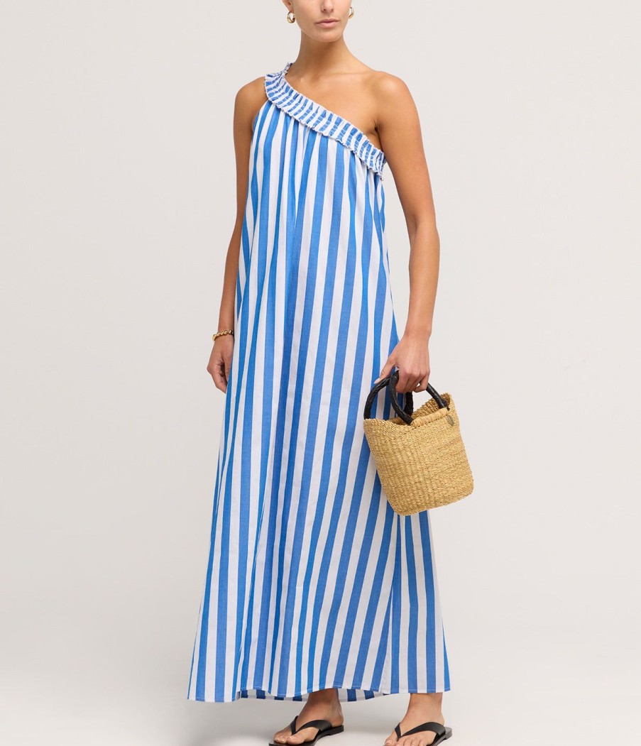 Clothing Bird and Knoll | Donatella Asymmetrical Dress In Aegean Stripe