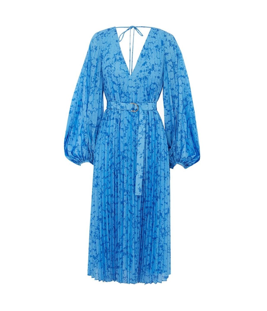 Clothing Acler | Clockhall Pleated Midi Dress In Blue Iris Print