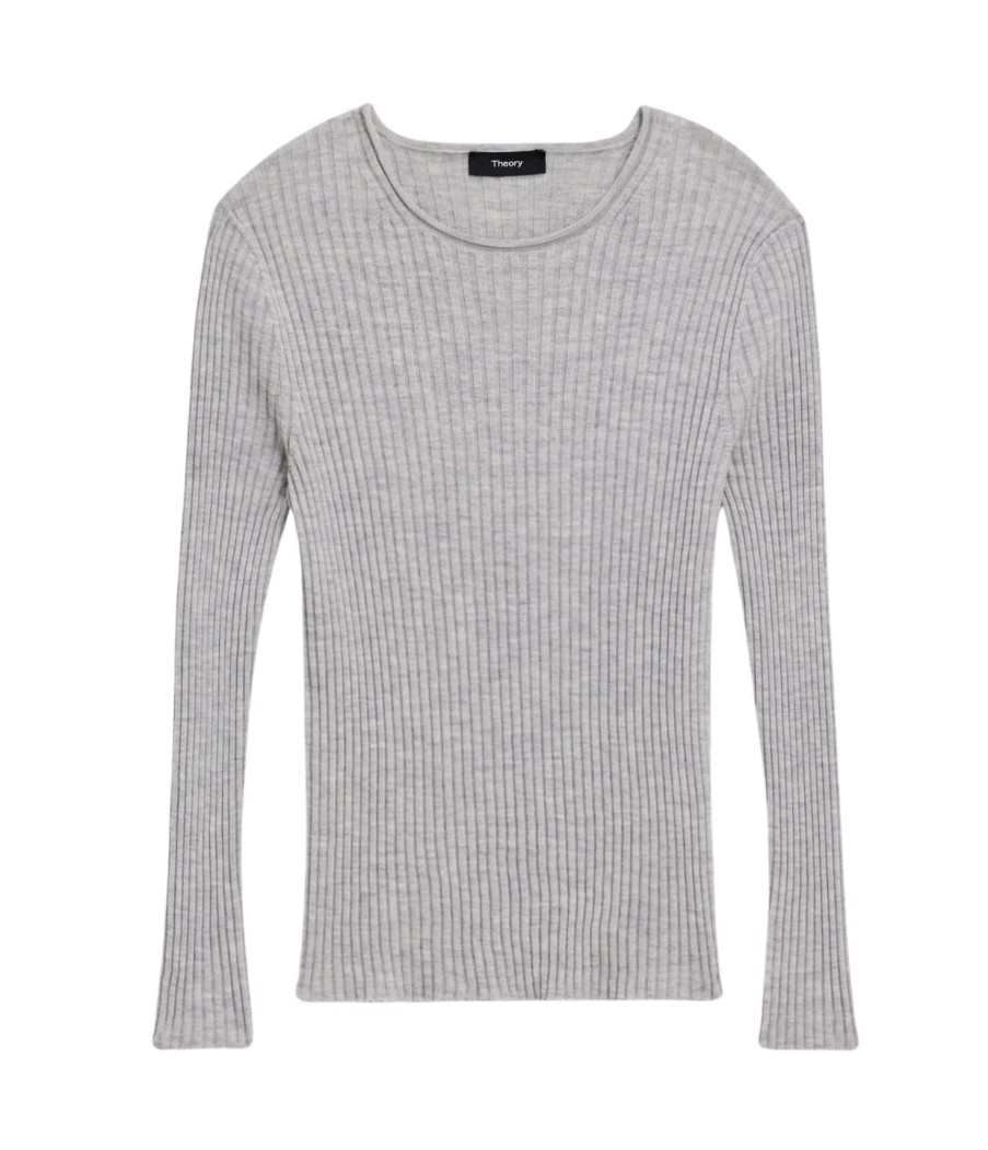 Clothing Theory | Slim Rib Long Sleeve Top In Frosted Heather Grey