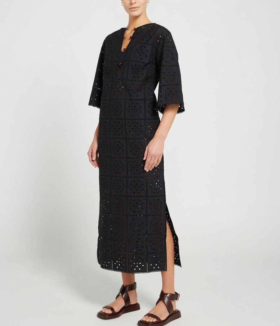 Clothing Ganni | Broderie Anglaise T-Shirt Dress In Black