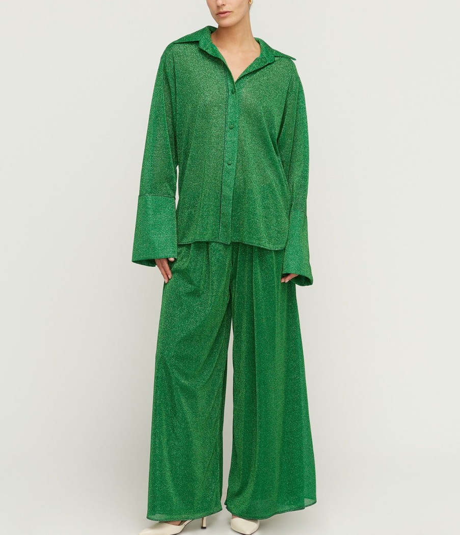 Clothing Oseree | Lumiere Wide Leg Pants In Emerald Green