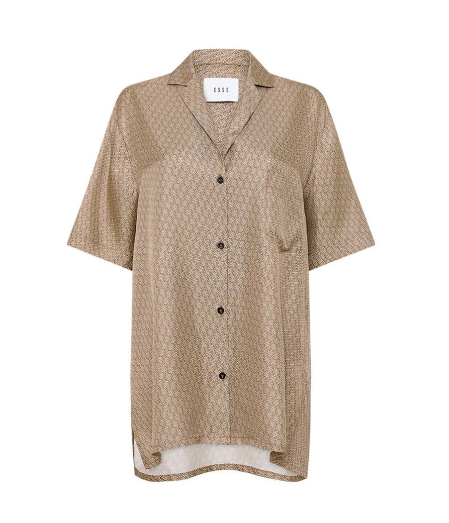 Clothing Esse Studios | Linka Short Sleeve Silk Shirt In Golden Linka