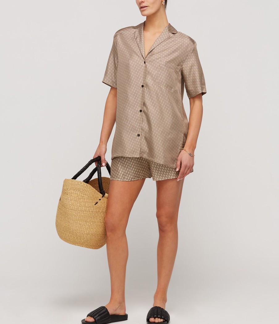 Clothing Esse Studios | Linka Short Sleeve Silk Shirt In Golden Linka