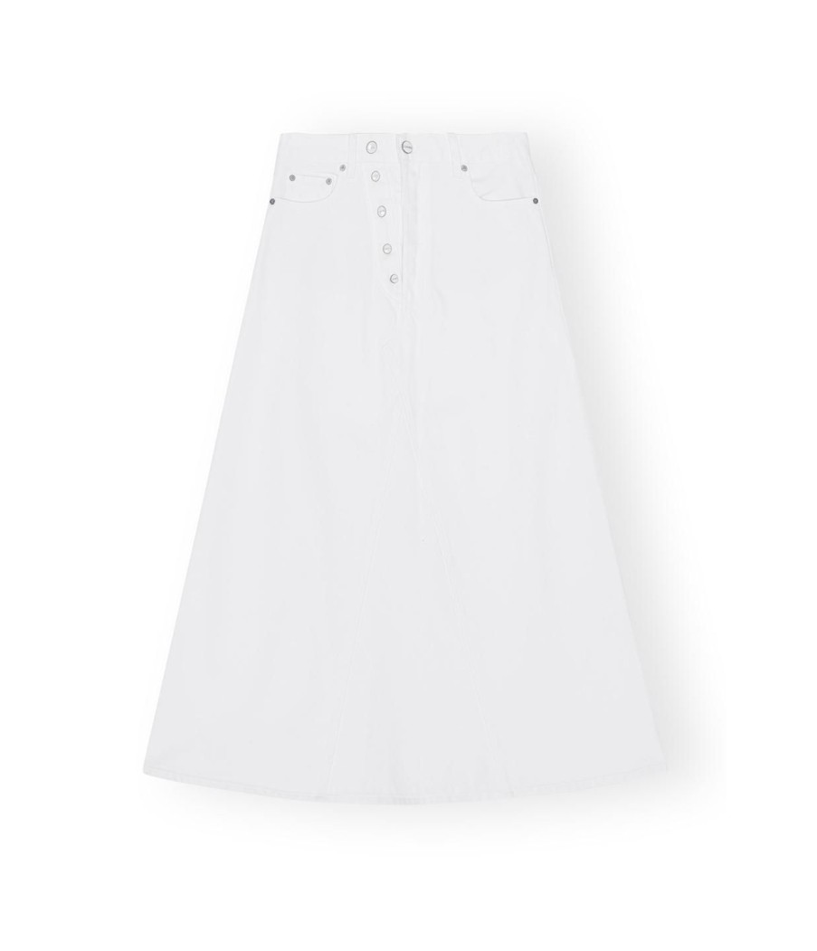 Clothing Ganni | White Denim Double Fly Maxi Skirt In Bright White