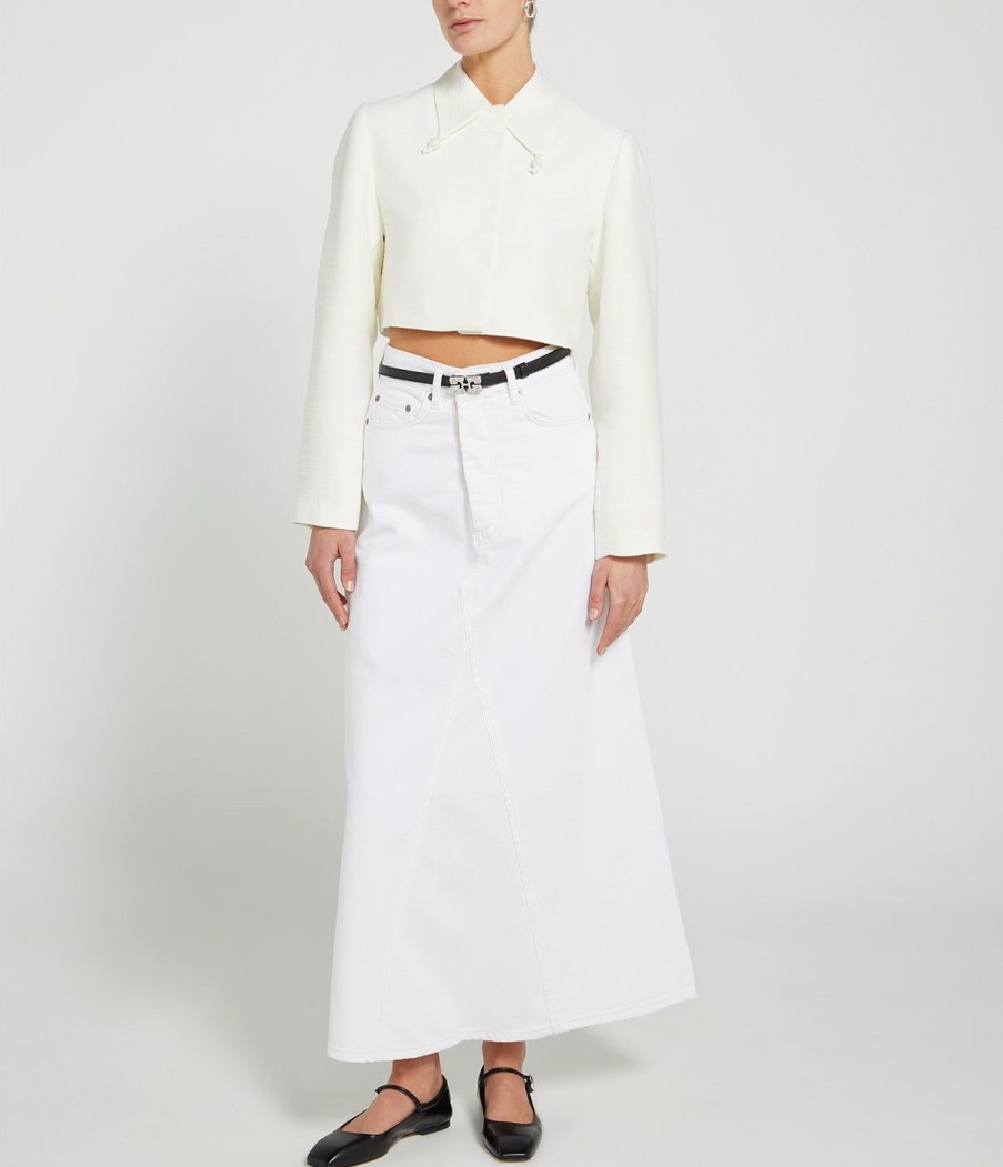 Clothing Ganni | White Denim Double Fly Maxi Skirt In Bright White