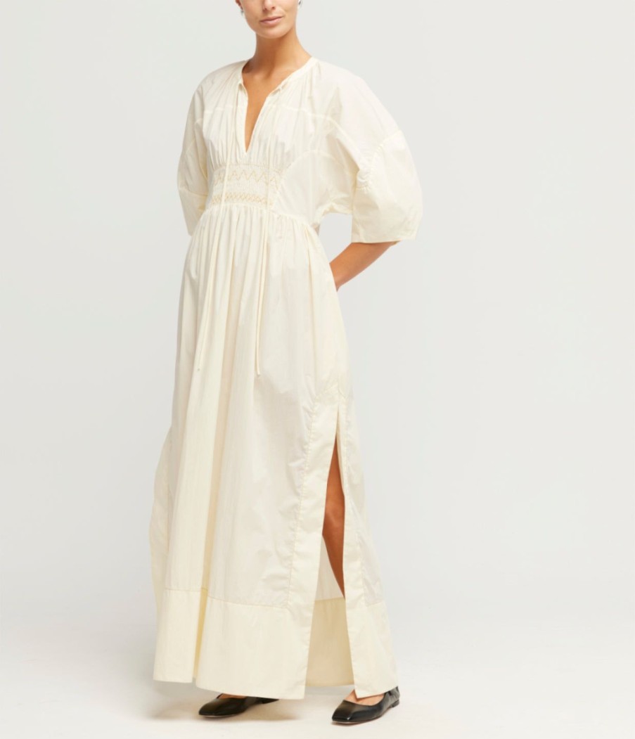 Clothing Lee Mathews | Capri Ruched Dress In Butter