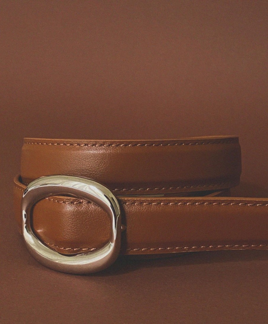 Accessories Refine | Lauren Leather Belt In Tan And Silver