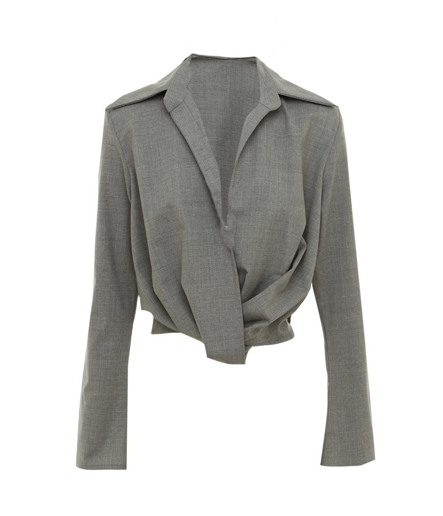 Clothing Aaizel | Twist Front Blouse In Grey