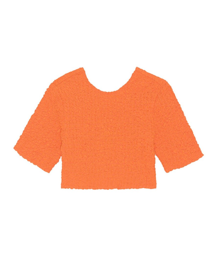 Clothing Ganni | Textured Cropped Top In Orange