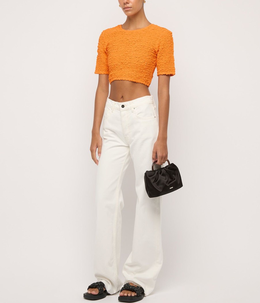 Clothing Ganni | Textured Cropped Top In Orange