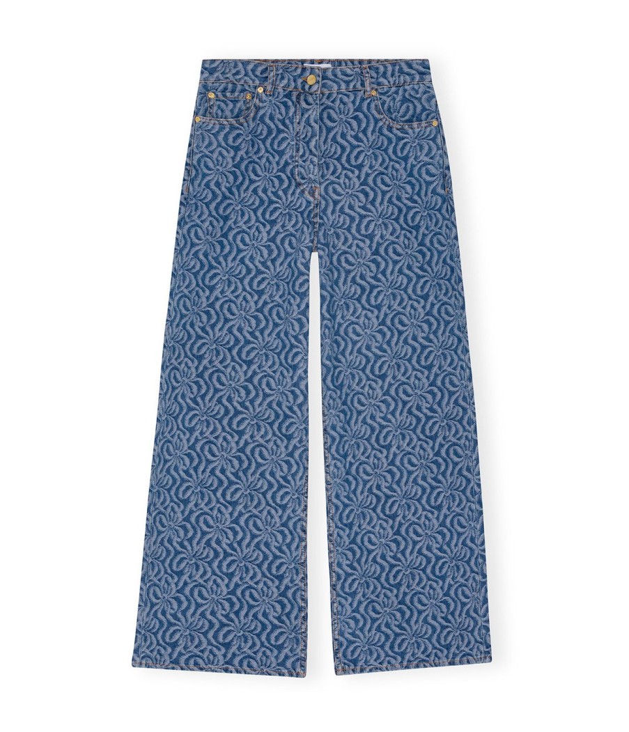 Clothing Ganni | Jacquard Denim Pants In Mid Blue Stone