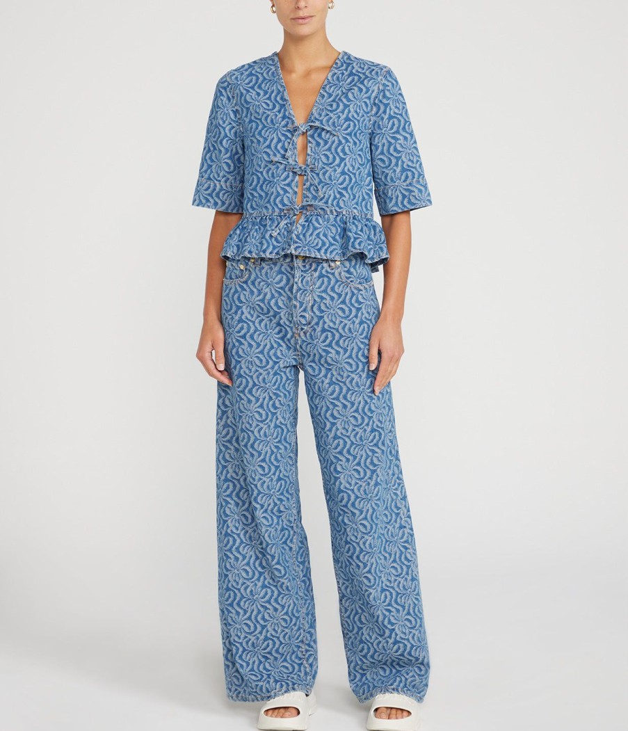 Clothing Ganni | Jacquard Denim Pants In Mid Blue Stone