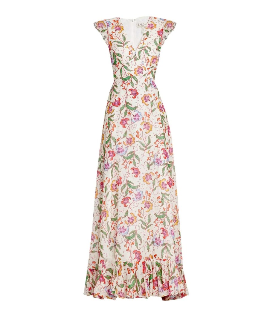 Clothing Saloni | Emma Maxi Dress In Delemare Blanc