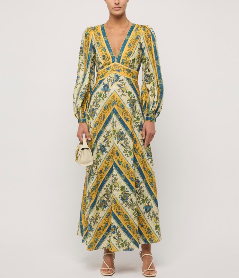 Clothing Alemais | Quinn Linen Midi Dress In Royal Multi