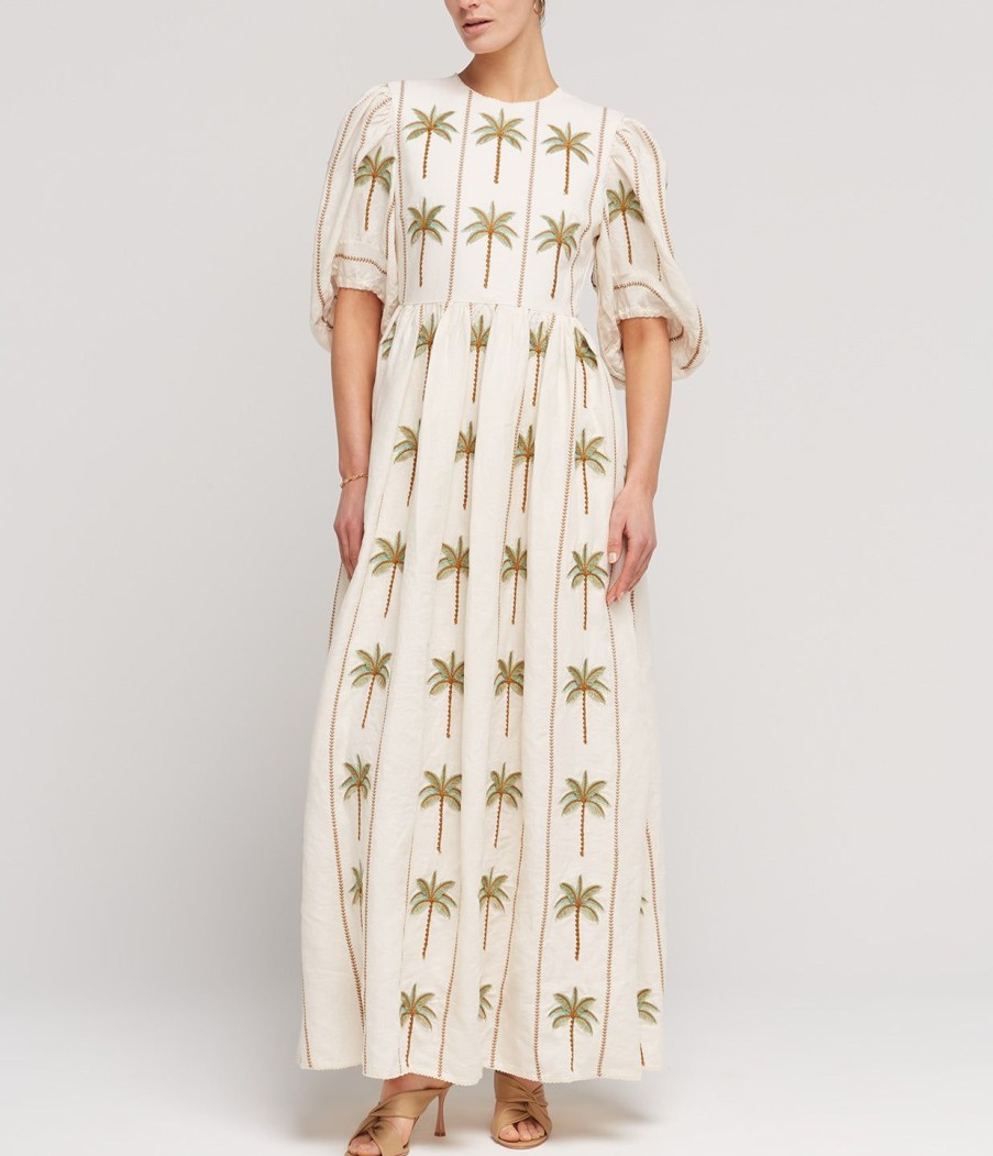 Clothing Agua By Agua Bendita | Raquel Linen Embroidered Maxi Dress In Victoria