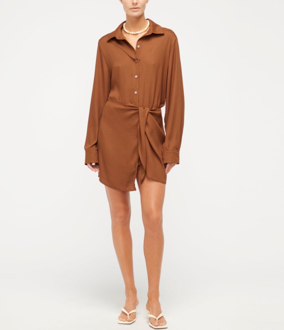 Clothing Anemos | La Cupro Wrap Silk Mini Dress In Tawny