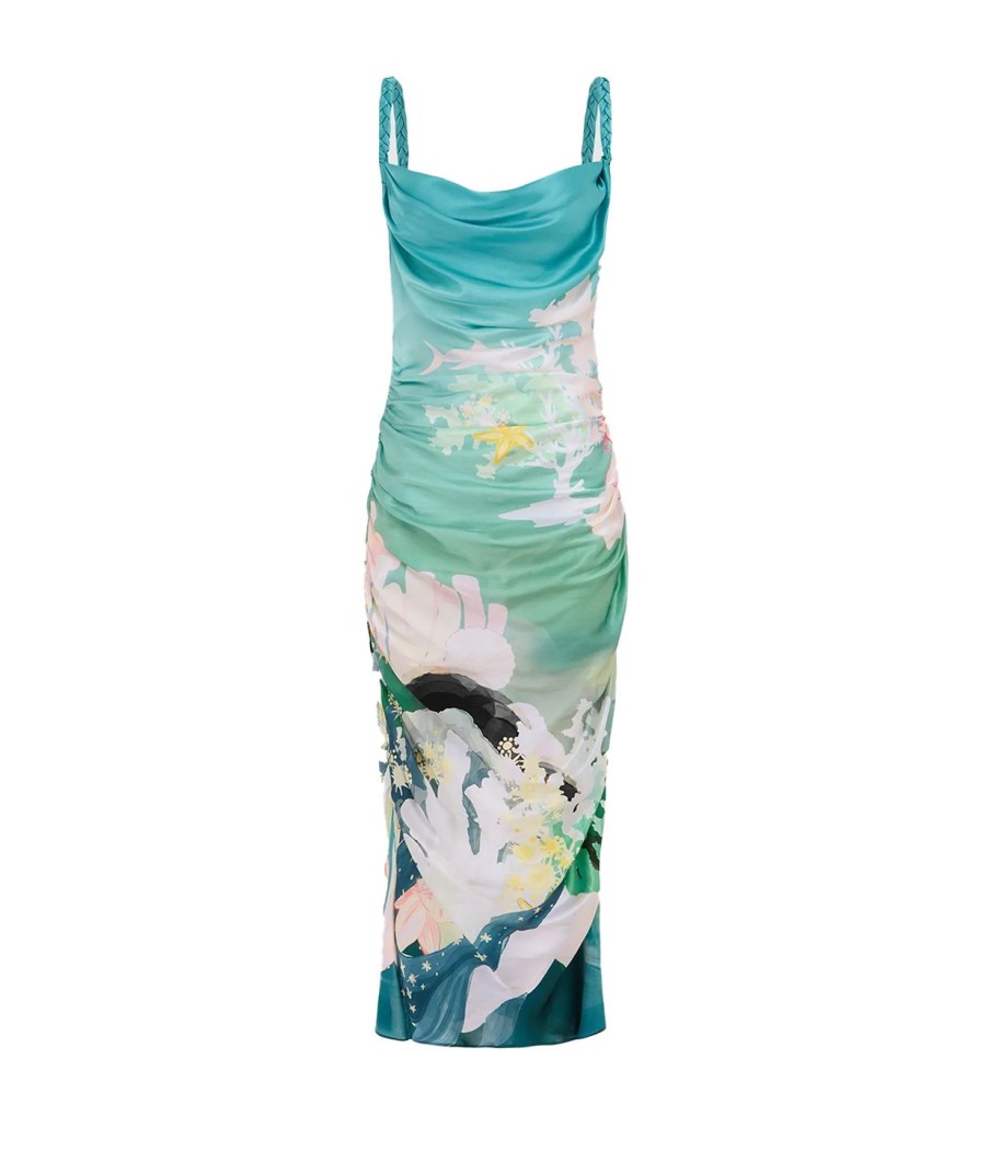 Clothing LEO LIN | Rachel Cowl Neck Slip Dress In Seagrass Neptune Print