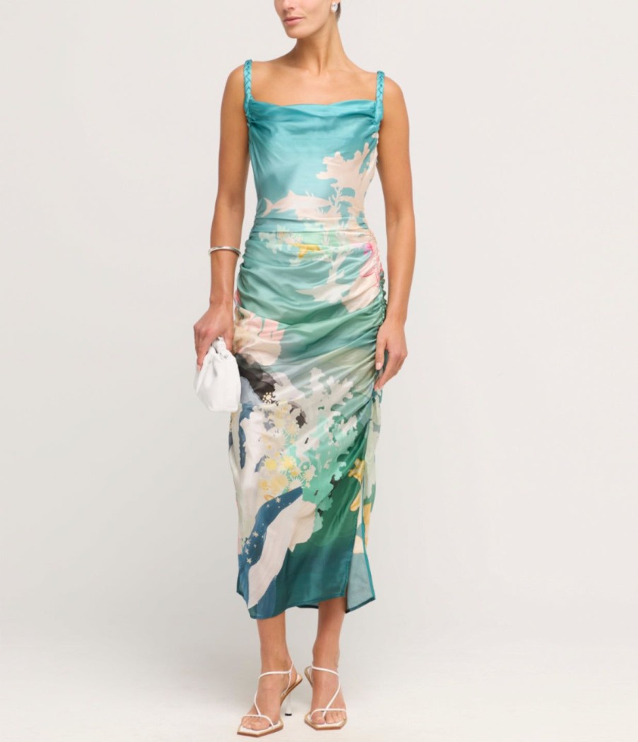 Clothing LEO LIN | Rachel Cowl Neck Slip Dress In Seagrass Neptune Print