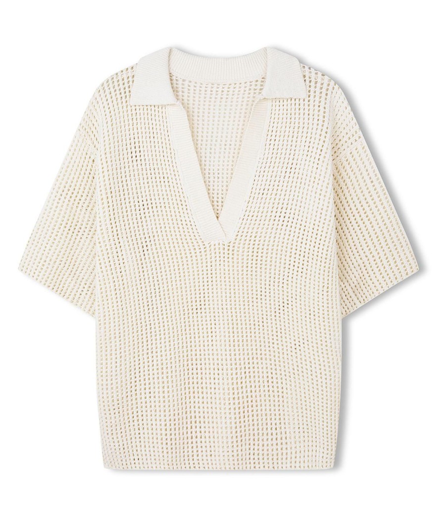 Clothing Zulu & Zephyr | Cotton Crochet Shirt In Milk