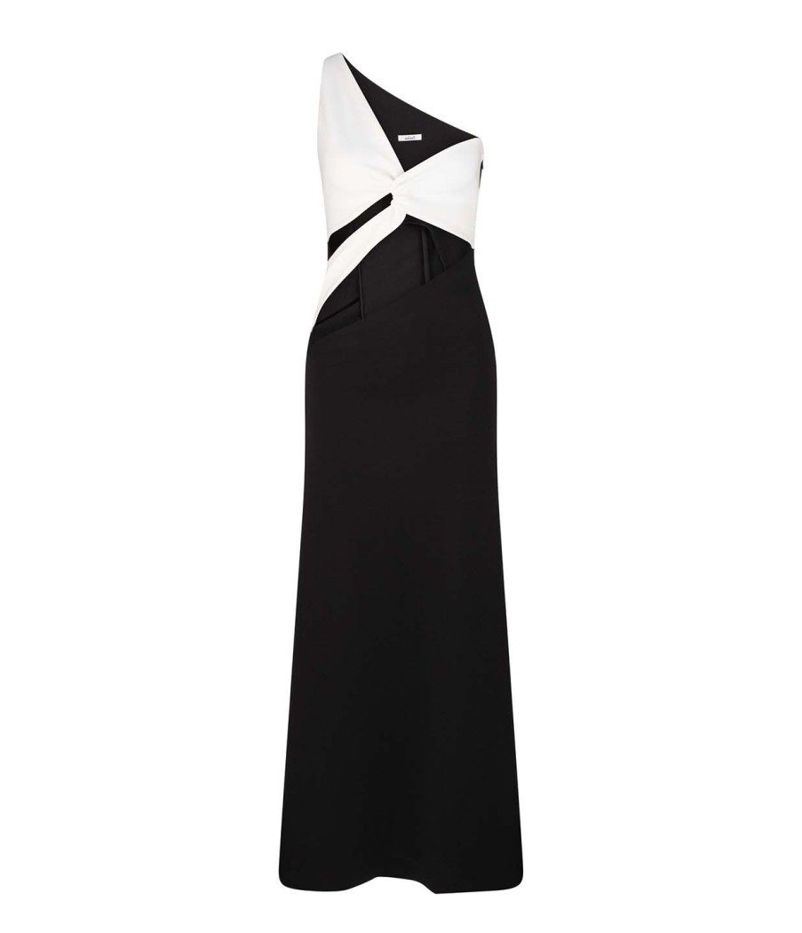 Clothing Aaizel | Cut Out One Shoulder Maxi Dress In White And Black