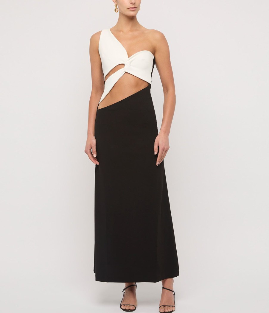 Clothing Aaizel | Cut Out One Shoulder Maxi Dress In White And Black