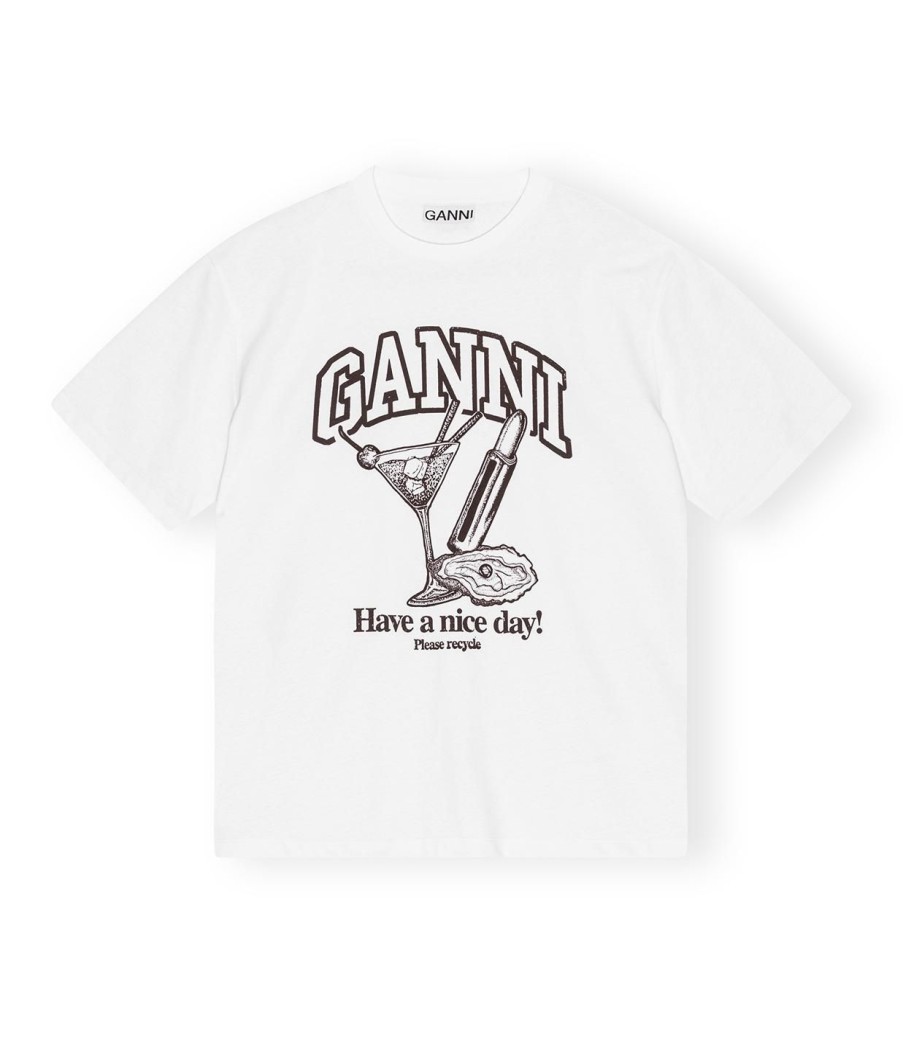 Clothing Ganni | Cocktail T-Shirt In Bright White