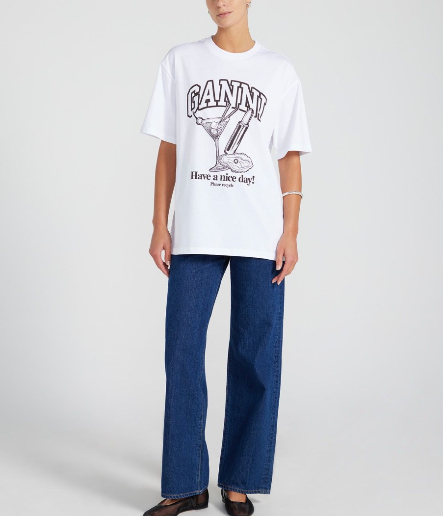 Clothing Ganni | Cocktail T-Shirt In Bright White