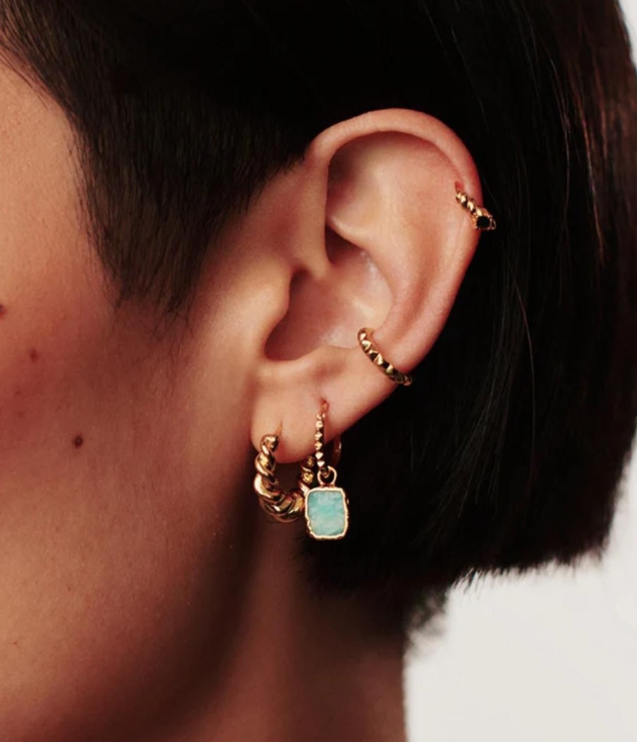 Accessories Missoma | Amazonite Mini Charm Pyramid Hoops In Gold