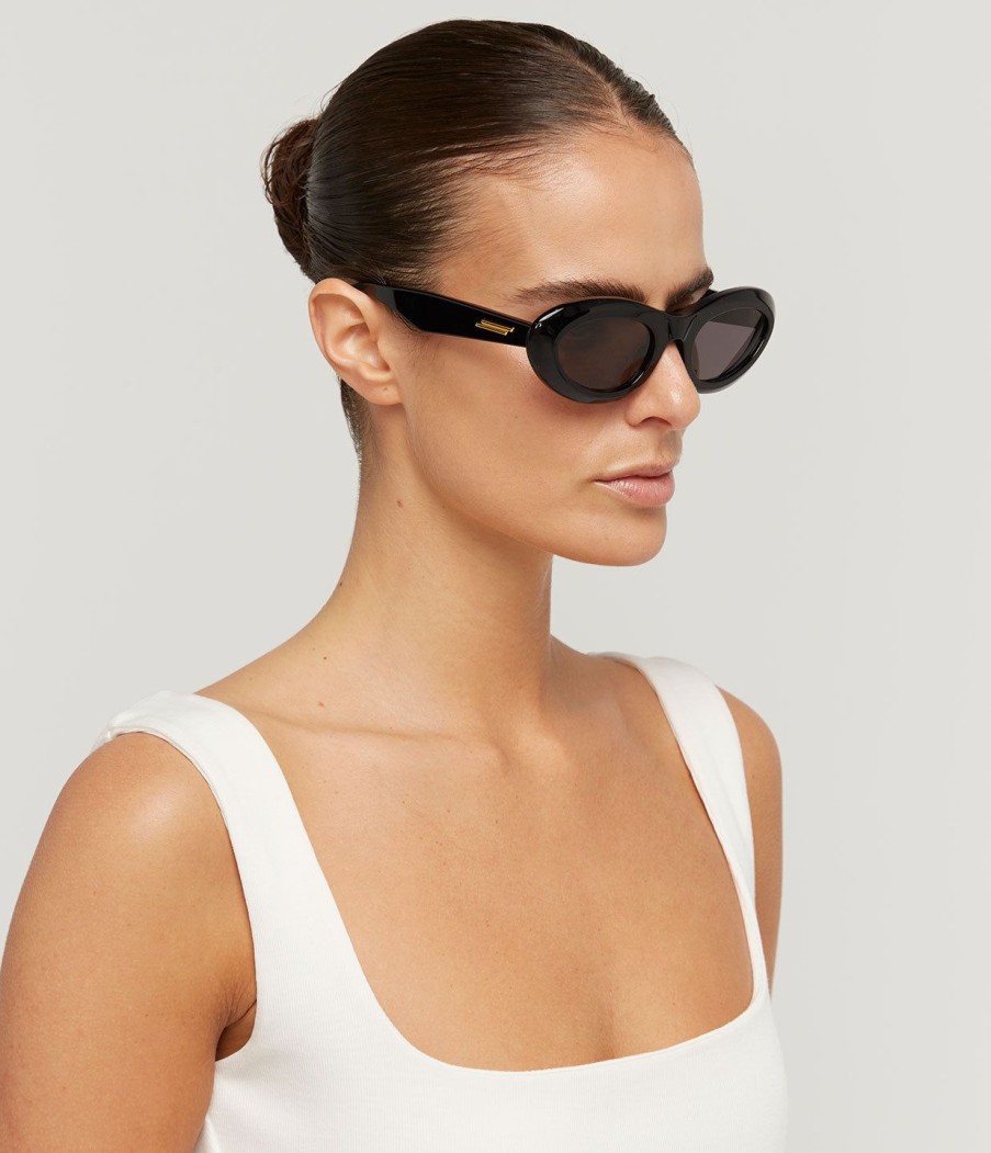 Accessories Bottega Veneta | Round Acetate Sunglasses In Black