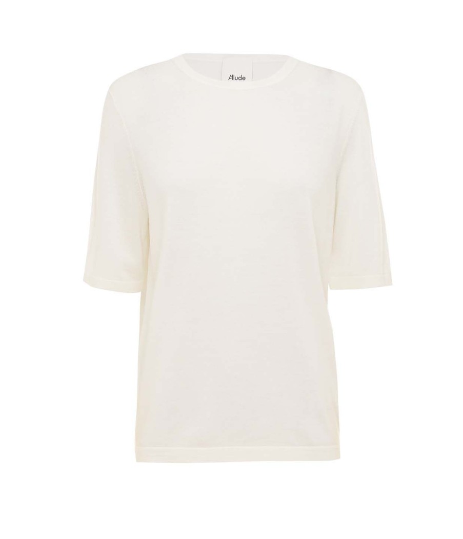 Clothing Allude | Round Neck Wool T-Shirt In Ivory