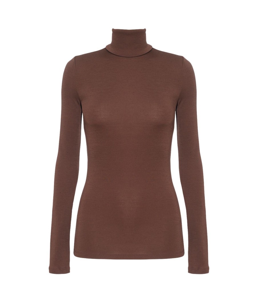 Clothing Refine | Clothilde Second Skin Turtleneck In Chocolate