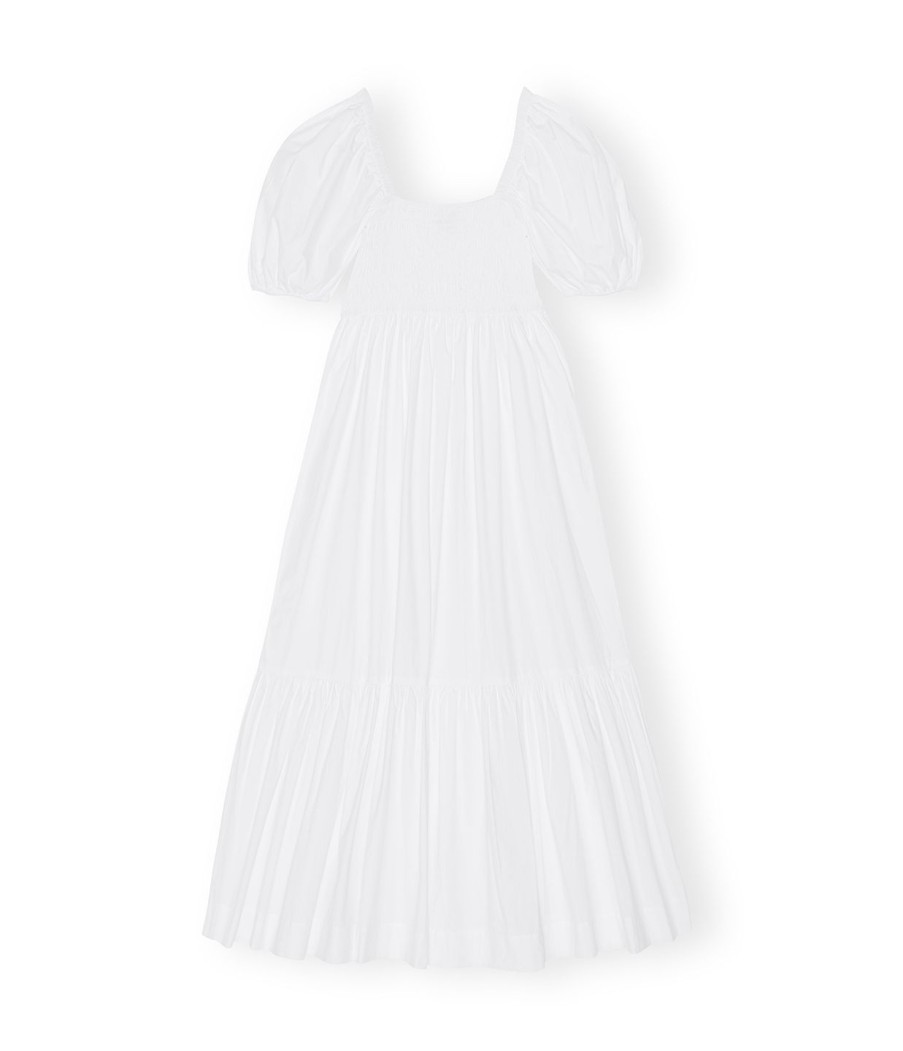 Clothing Ganni | Cotton Poplin Smock Dress In Bright White