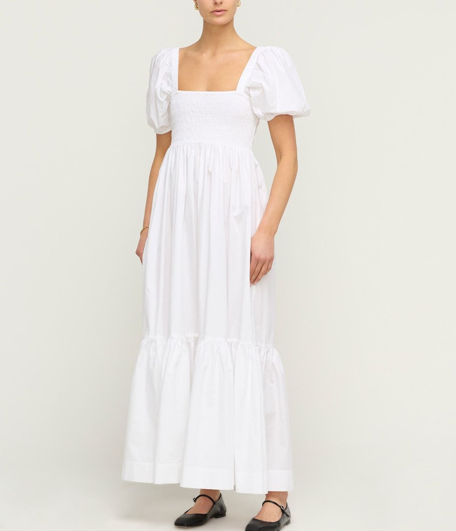 Clothing Ganni | Cotton Poplin Smock Dress In Bright White