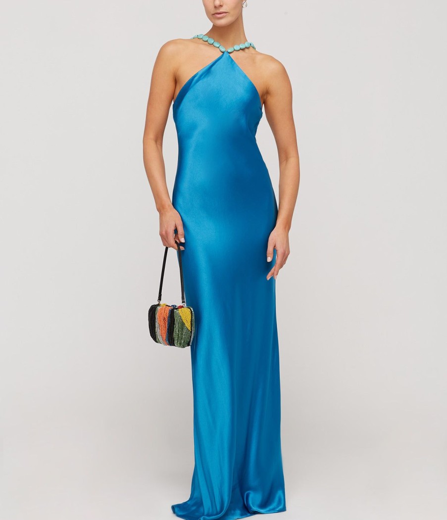 Clothing Staud | Cadence Halterneck Dress In Island Blue