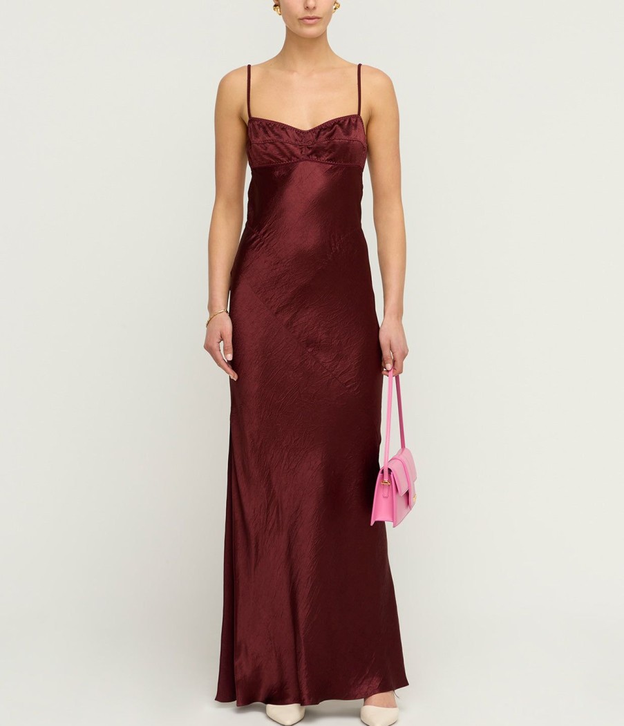 Clothing Anna October | Bustier Slip Maxi Dress In Burgundy