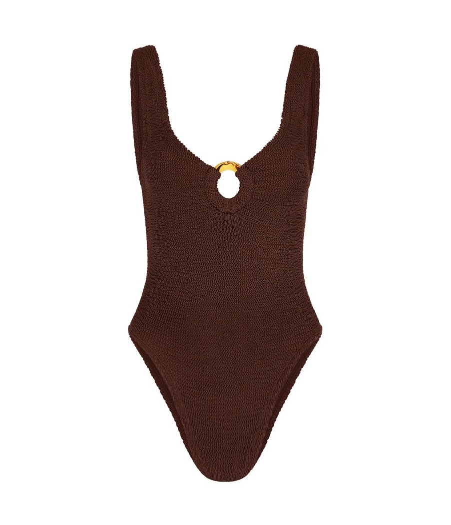 Clothing Hunza G | Celine Swimsuit In Metallic Chocolate