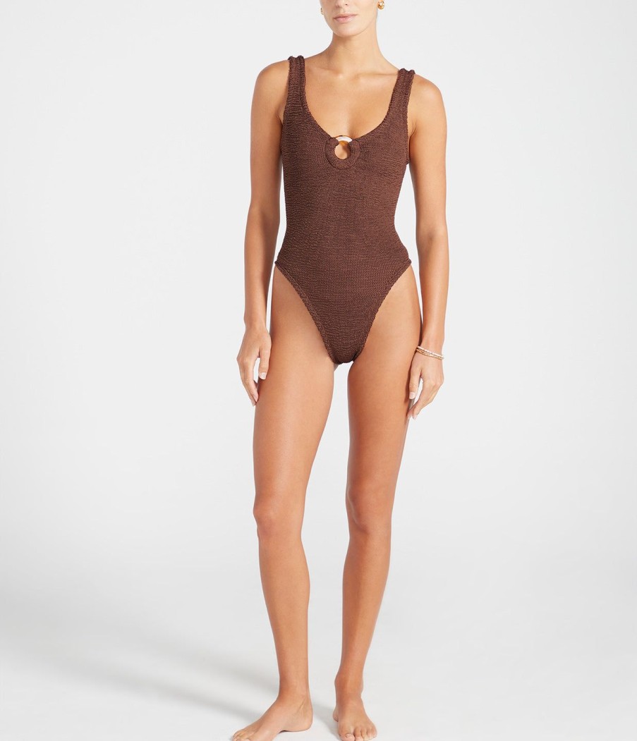 Clothing Hunza G | Celine Swimsuit In Metallic Chocolate