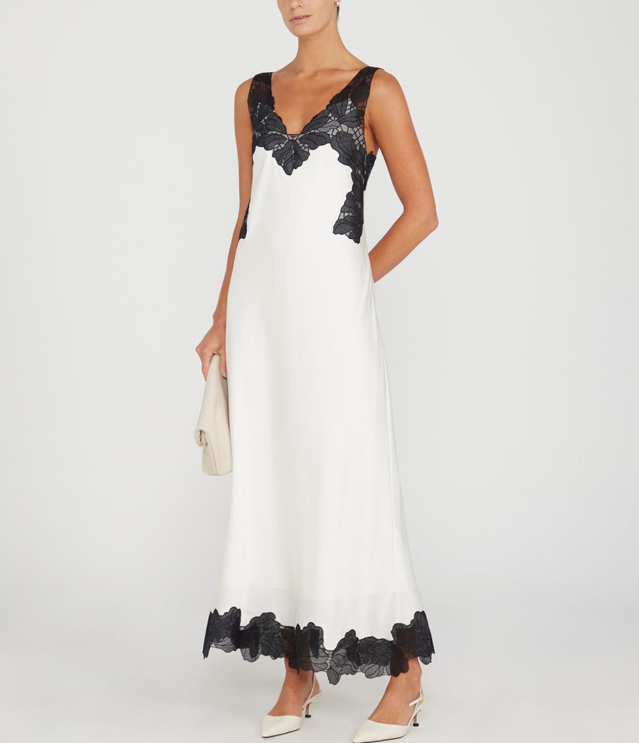 Clothing Simkhai | Gwynn V-Neck Midi Dress In Ivory And Black