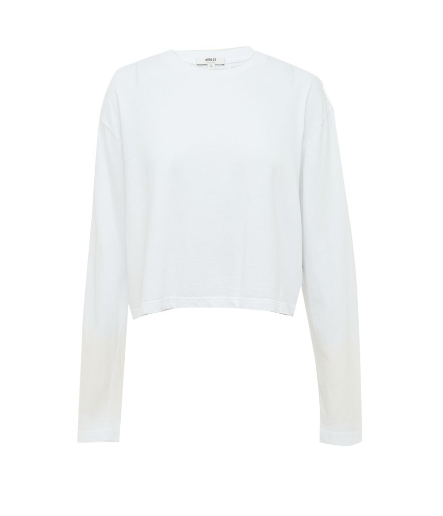 Clothing Agolde | Mason Cropped Long Tee In White