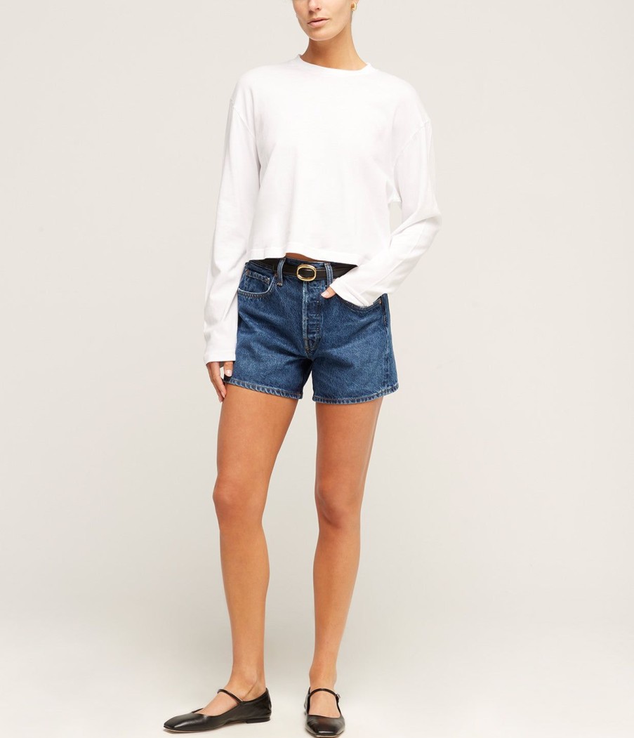 Clothing Agolde | Mason Cropped Long Tee In White