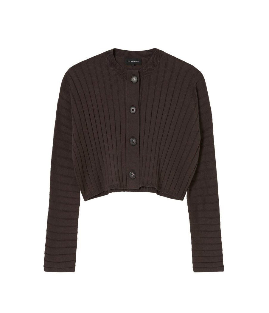 Clothing Lee Mathews | Cotton Cashmere Ribbed Cardigan In Chocolate