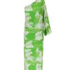 Clothing Bernadette | Lola One Shoulder Silk Maxi Dress In White On Green