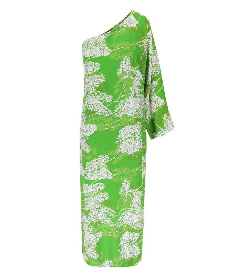 Clothing Bernadette | Lola One Shoulder Silk Maxi Dress In White On Green