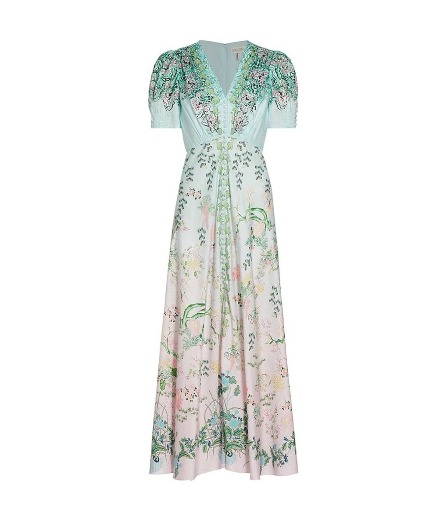 Clothing Saloni | Lea Silk Long Dress In Willow Garden