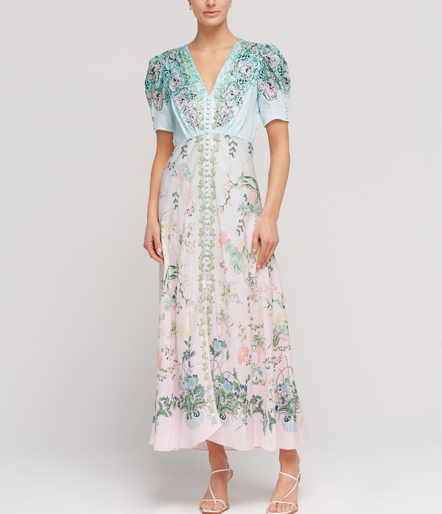 Clothing Saloni | Lea Silk Long Dress In Willow Garden