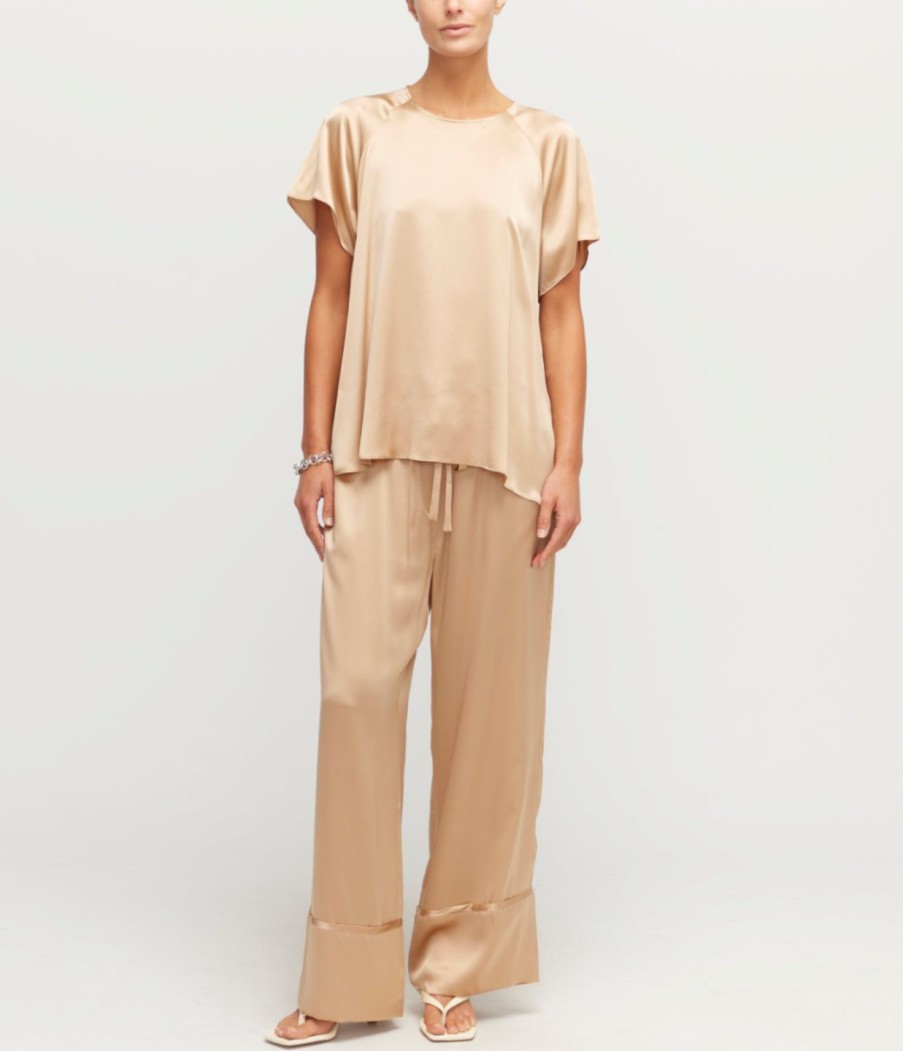 Clothing Lee Mathews | Stella Silk Satin Pj Pant In Honey